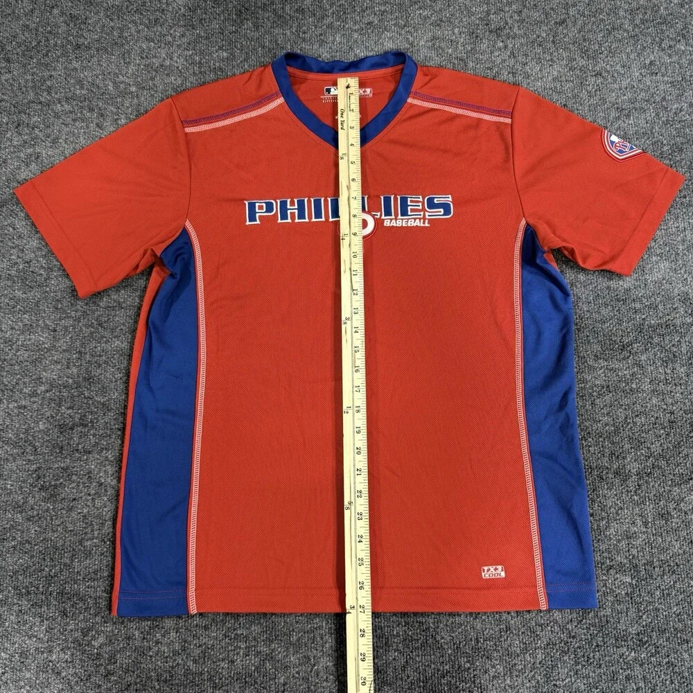 Philadelphia Phillies MLB Mens Large TX3 Cool Red Blue V Neck Baseball Shirt